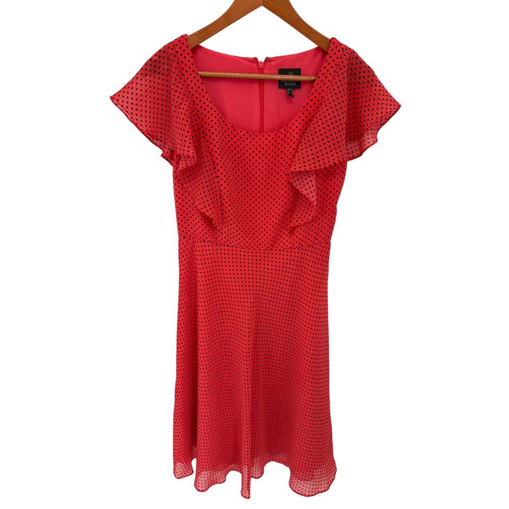 ADRIANNA PAPELL Pink Polka Dot Ruffle Shoulder Midi Dress // 4